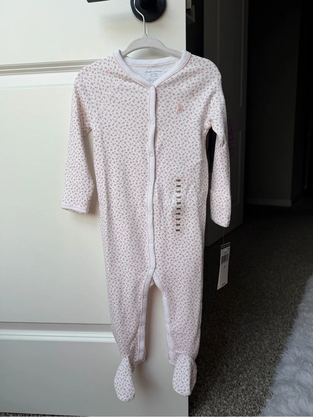 Ralph Lauren White Footed One-Piece with Pink Floral Print